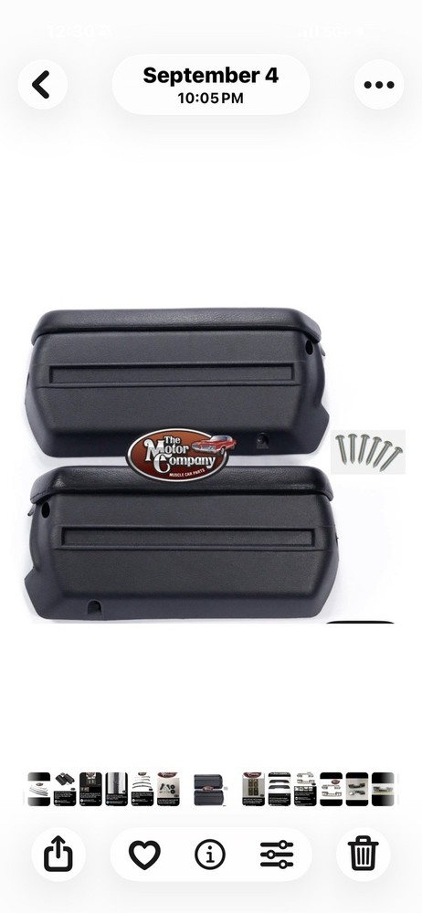 1968 1969 1970 1971 1972Chevelle Cutlass 442 Armrest Pads & Base Black W/Screws