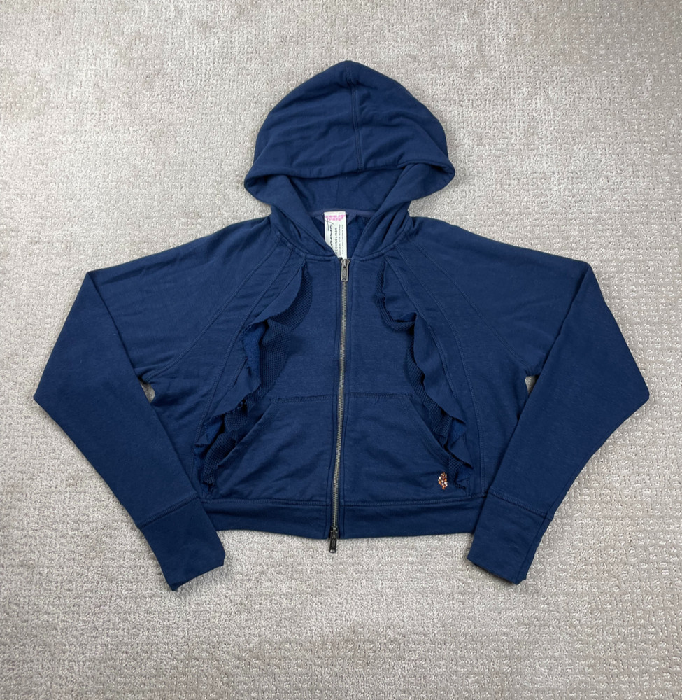 Free People Movement Jacket Womens S Blue Technolinen Full Zip Hooded Athleisure