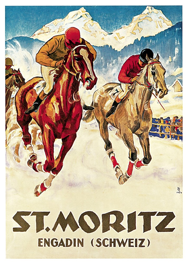 Decor St. Moritz Engadine-Switzerland Travel Poster. Graphic Design Art. 1953