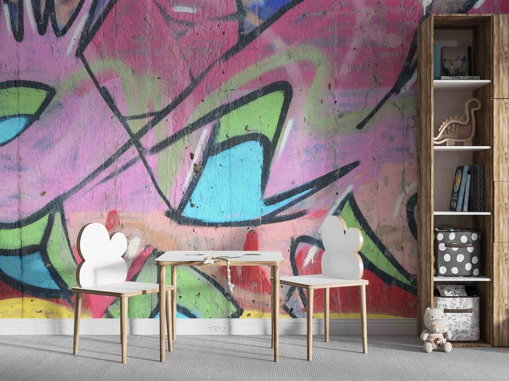 3D Abstract Pink Graffiti Self-adhesive Removable Wallpaper Murals Wall 96-image