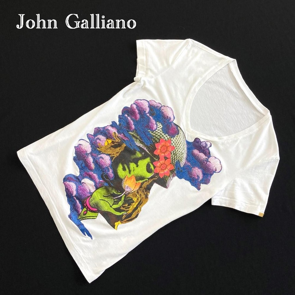 JOHN GALLIANO V-Neck Print T-Shirt White Size M