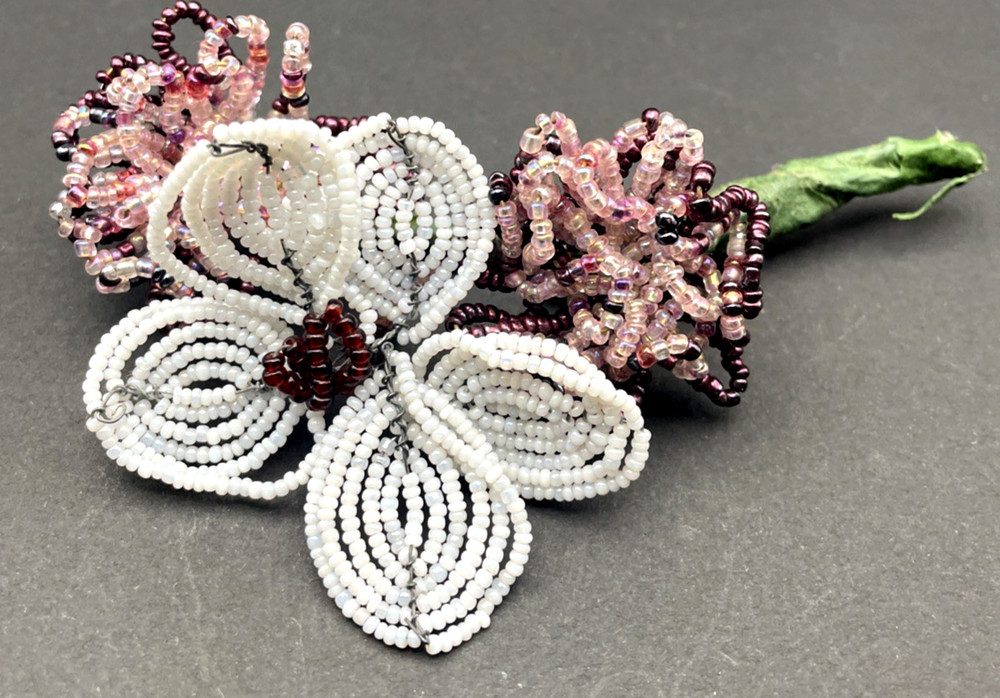 Vintage French Seed Beaded Flowers Floral Boutonnière