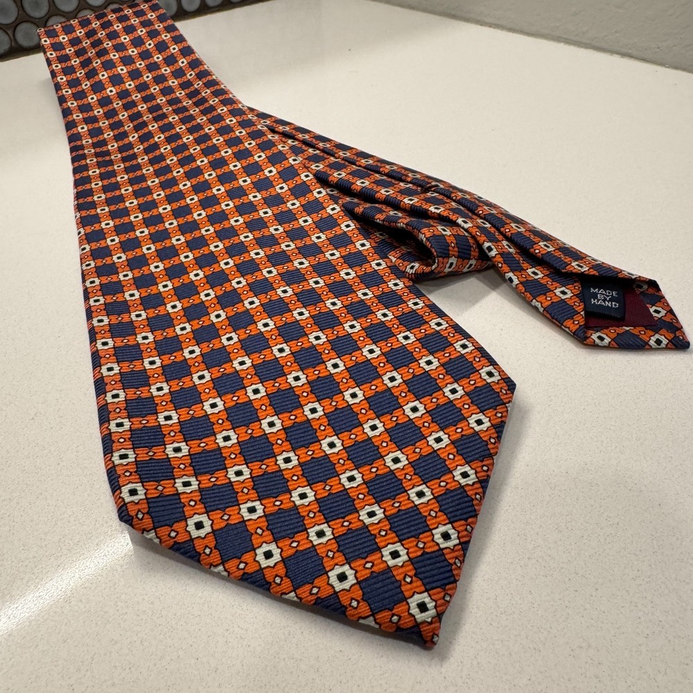 Vintage Polo Ralph Lauren Tie Blue Geometric 100% Silk Hand Made Old Money Y2K