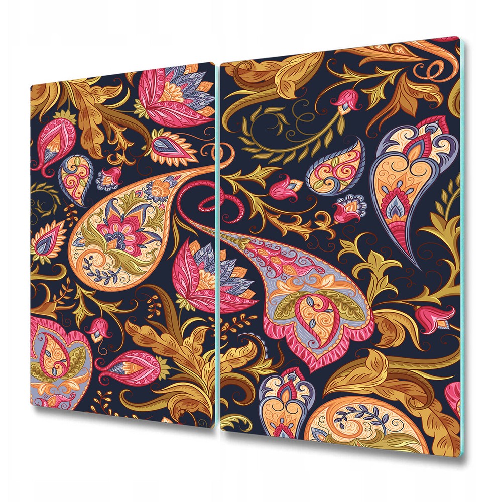 Glass Chopping Board Utensil Worktop Saver Paisley golden and pink art 2x30x52