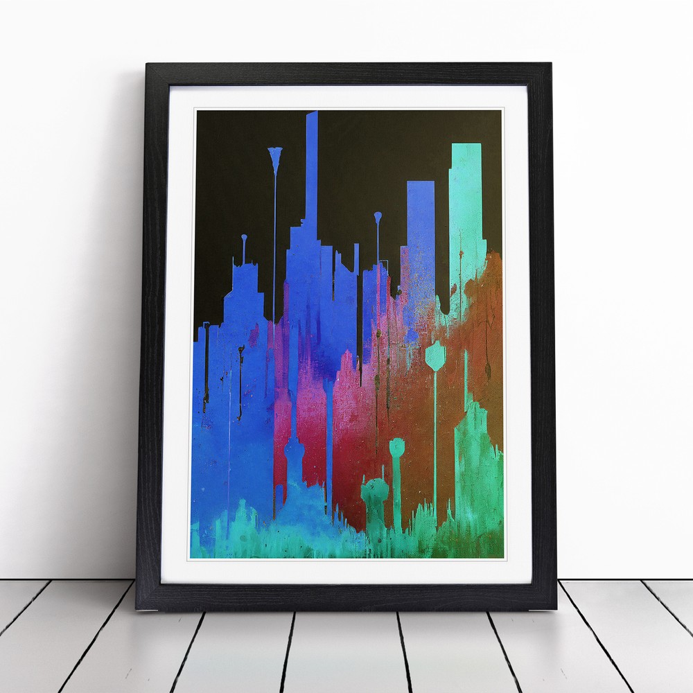 Paint Splash City Skyline No.2 Abstract Wall Art Print Framed Picture Poster