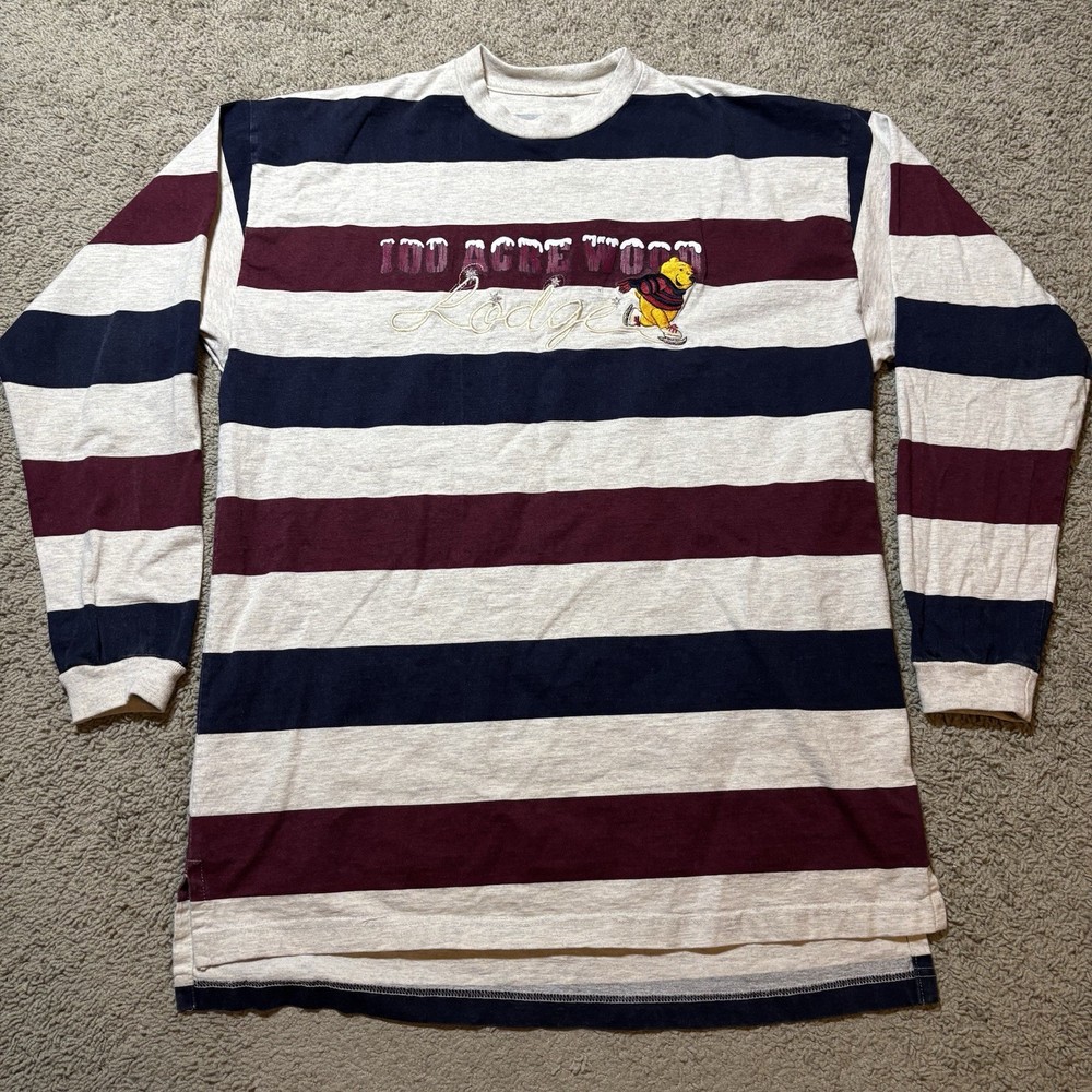 Vintage Disney Winnie The Pooh Embroidered Striped Long Sleeve Shirt 90s Large