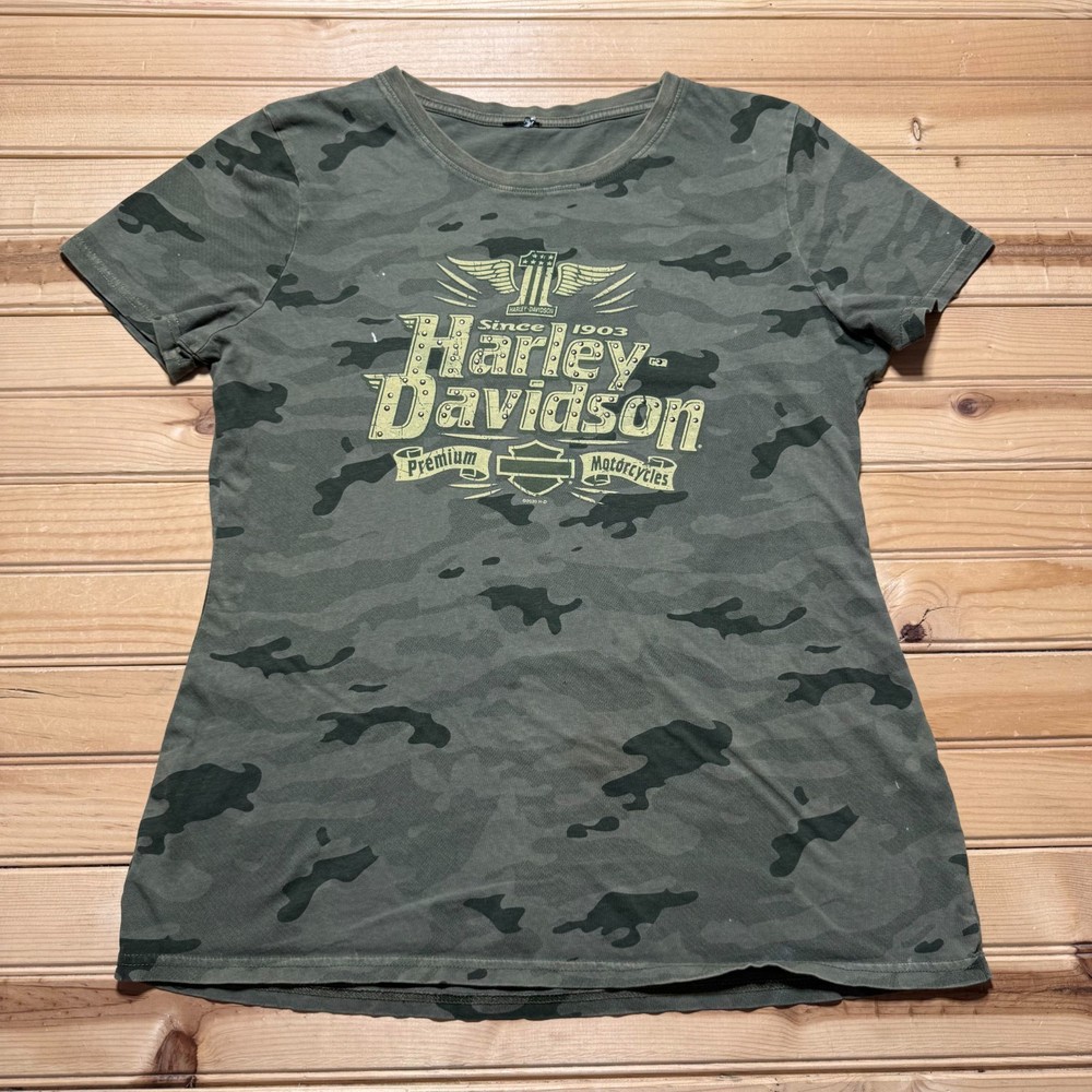 Harley-Davidson Camo Studded Avalanche Golden Colorado Biker T-Shirt Women's XL
