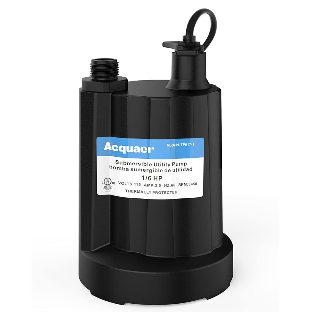 Acquaer Submersible Water Pump 1/6 HP Sump Pump Thermoplastic Utility Pump Sm...