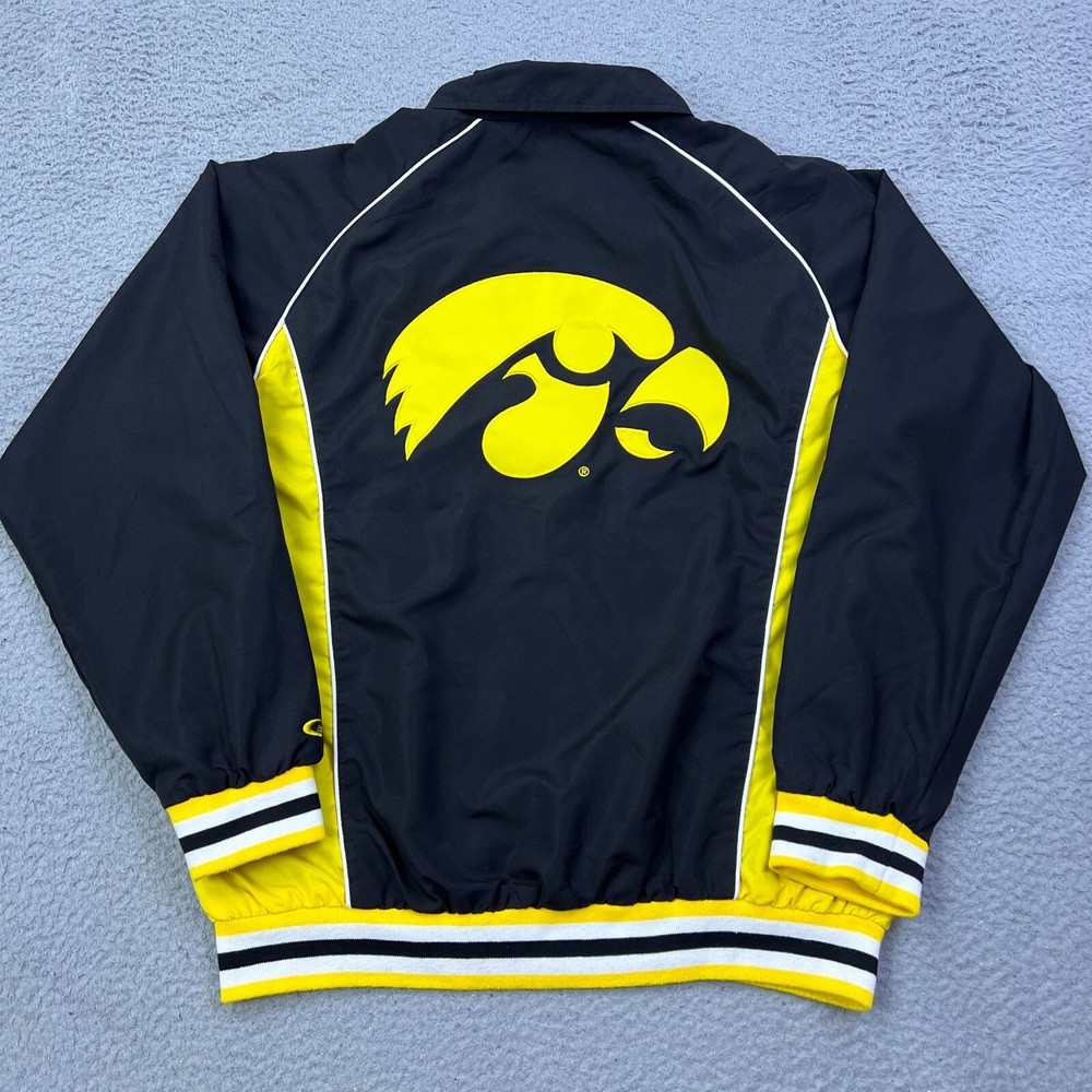 Iowa Hawkeyes Mens Black and Yellow Big Logo Full Zip Bomber Jacket Size L