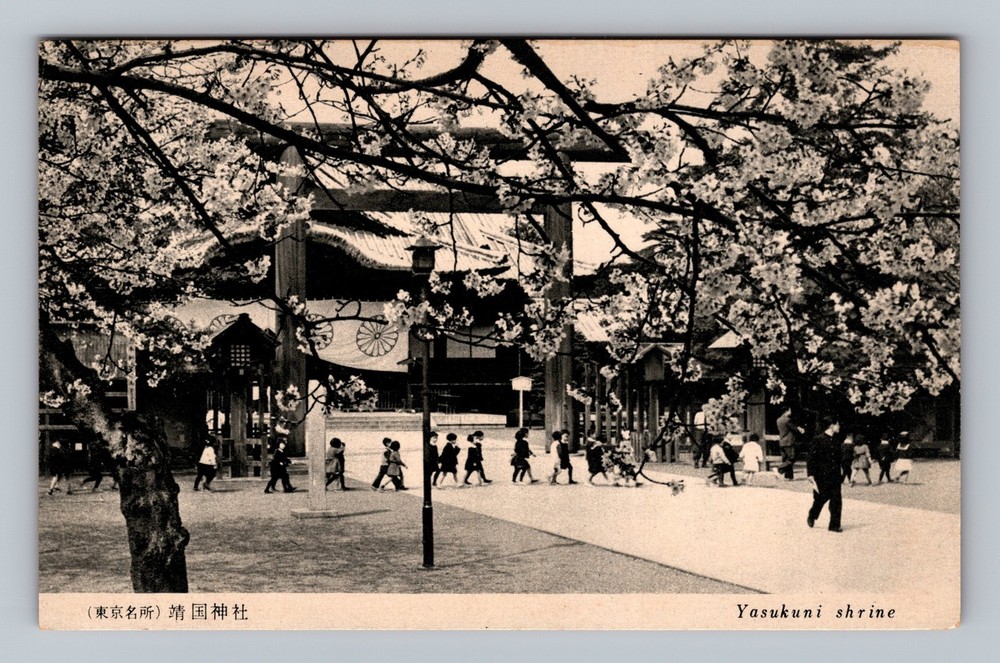 Japan- Tokyo Yasukuni Shrine Cherry Blossums Postal Old Card Vintage Postcard