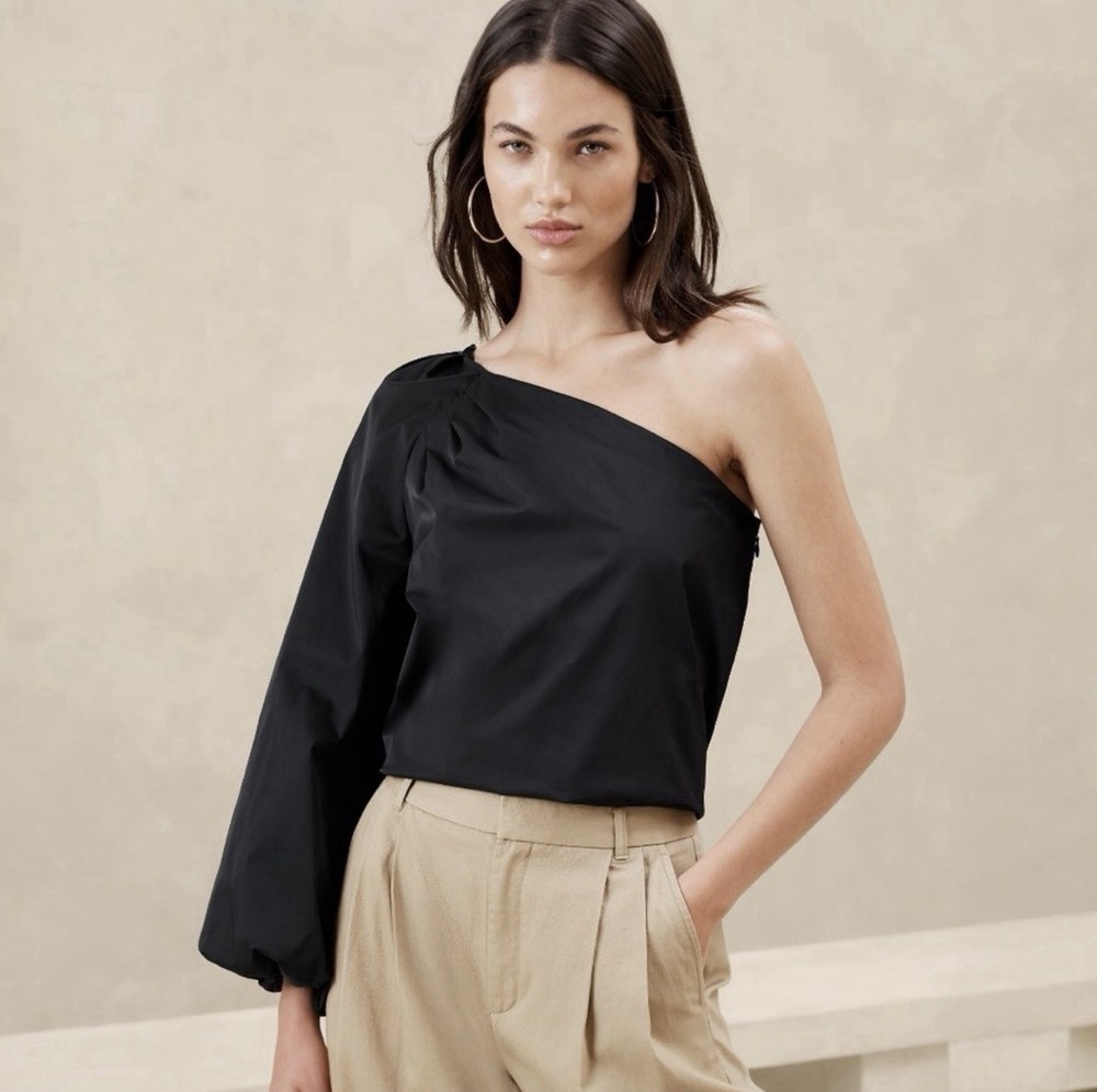 Banana Republic black tafeta one shoulder top ladies L New with tags