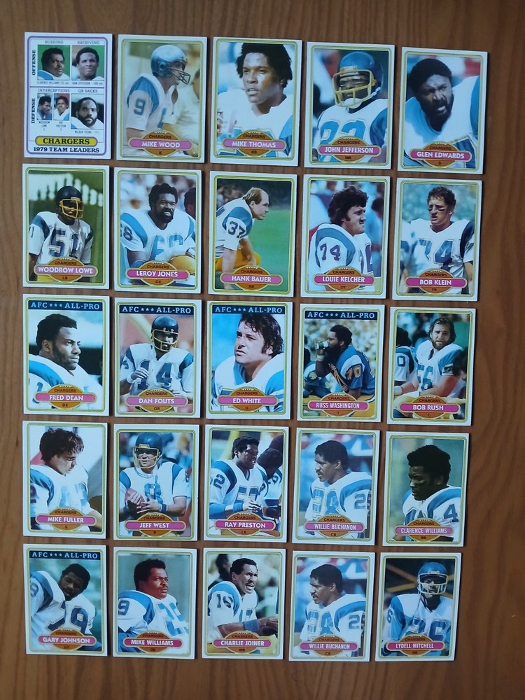 1980 Topps SAN DIEGO CHARGERS Cards - Lot of 25 - COMPLETE TEAM NO DUPES - VG-EX