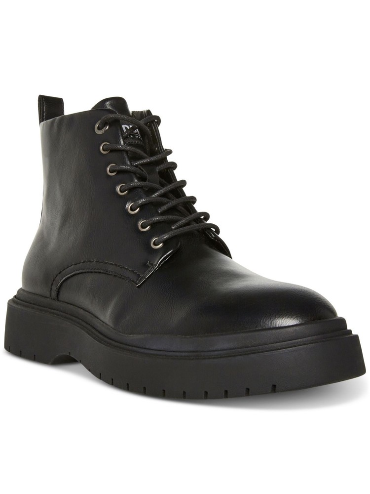 Mens Black Platform Pull-Tab Wedge Combat Boots Size 7
