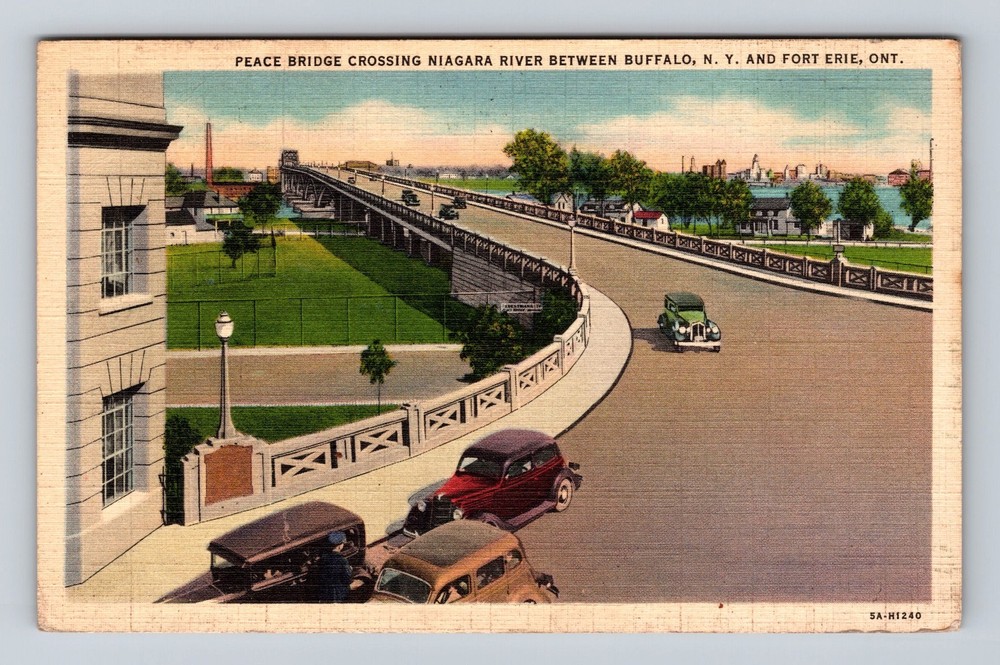 Buffalo NY-New York Peace Bridge Crossing Niagara River Vintage Postcard