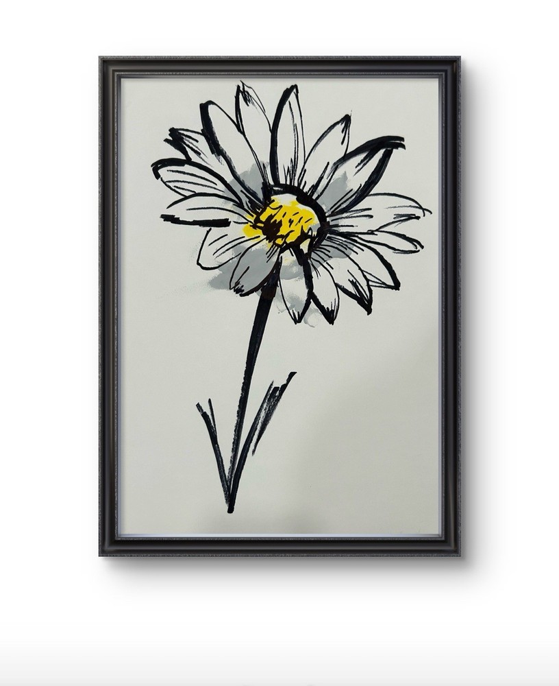 Original Abstract Daisy Flower Painting 9x12 paper Modern Wall Art Home Decor