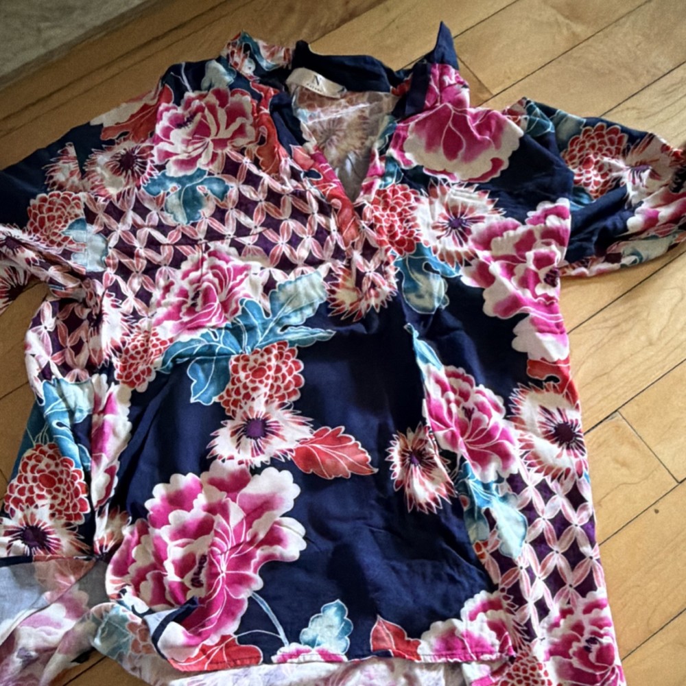 Multicolor Floral Women's V-Neck Long Sleeve Blouse Regular Size Casual