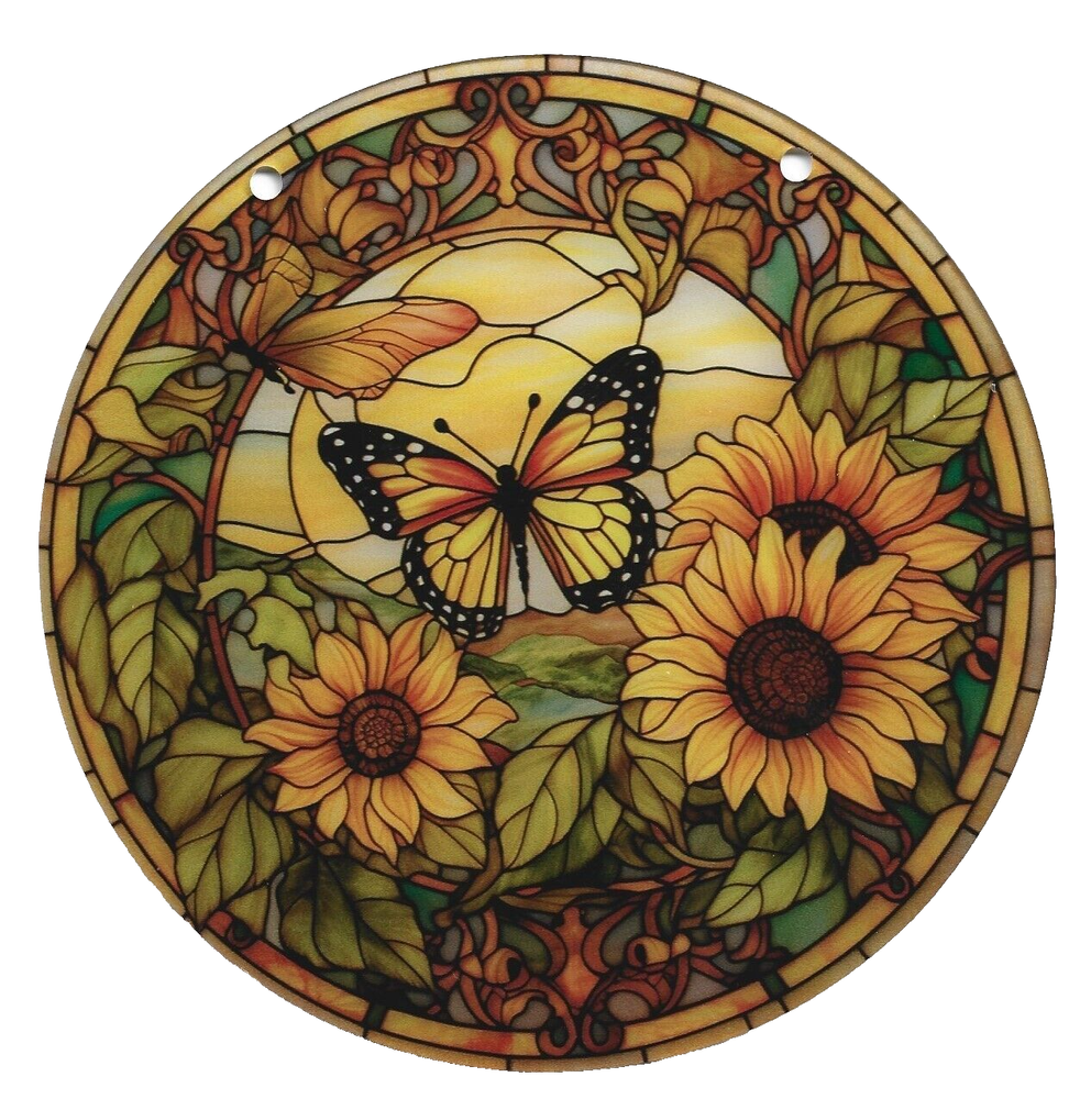 Sunflower & Butterfly Suncatcher - Pictured Acrylic Window - Wall Hanging