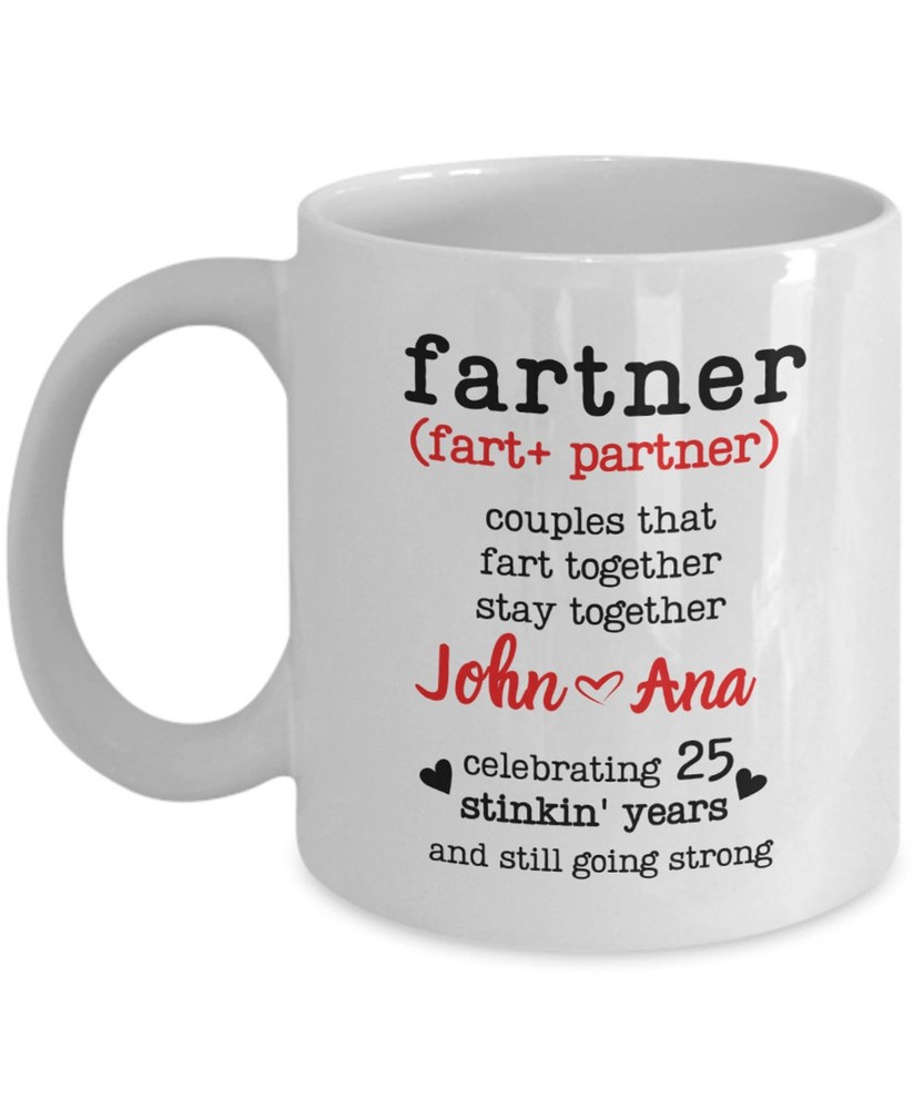 25th Anniversary Personalized Mug For Couples - Fart Partner Gift 25 Years