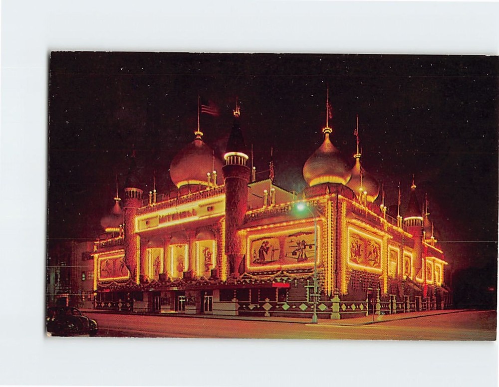 Postcard Night View of Corn Palace Mitchell South Dakota USA