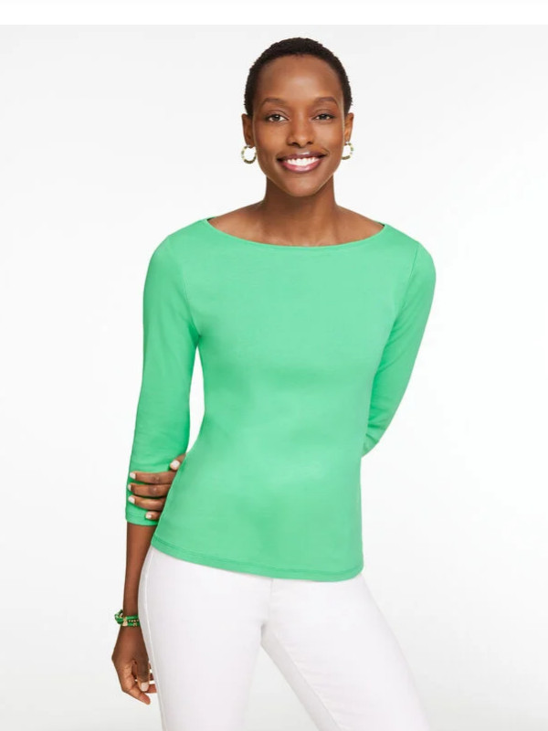 Talbots Women s Solid Bateau Neck Tee Pima Cotton, LIGHT JADE