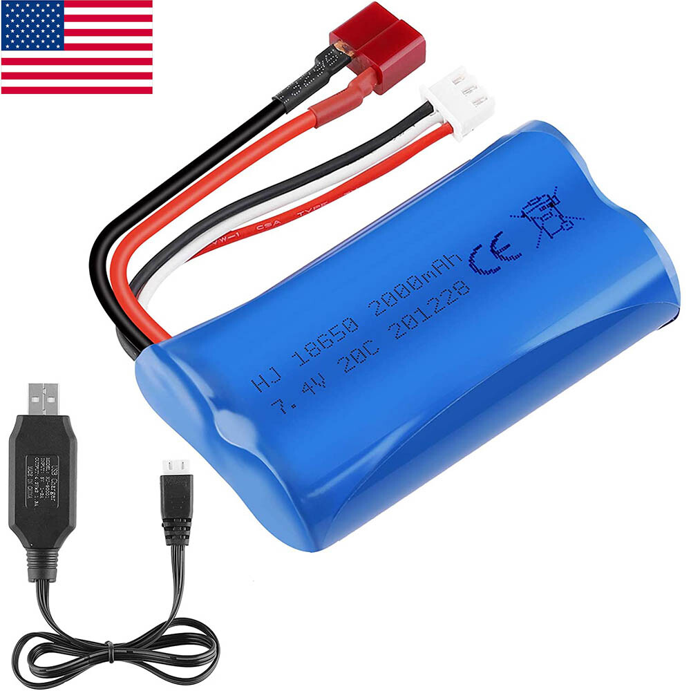 7.4V 2000mAh 2S Lipo Battery 20C Deans T Plug with USB Charger for RC Car Truck
