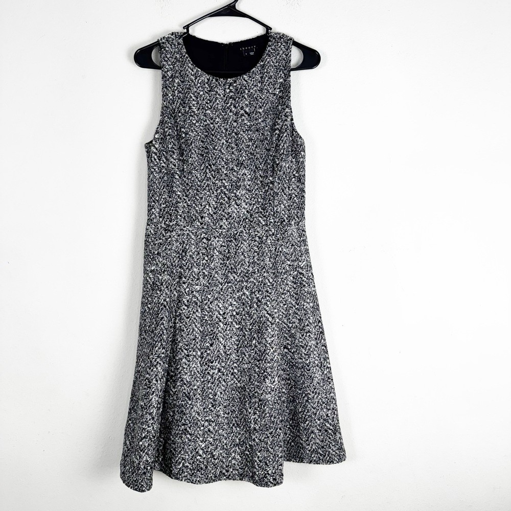 Theory Women's Sleeveless Fit & Flare Knit Dress Size 6 Grey/Black