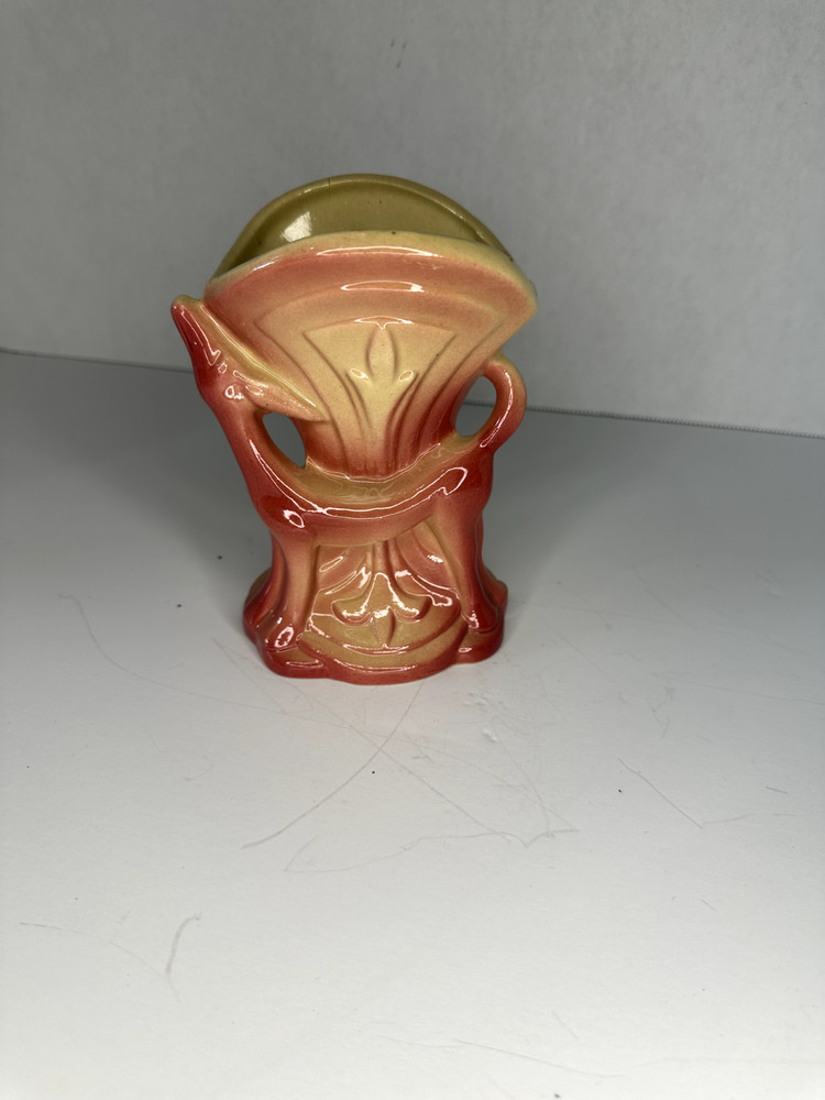 Vintage Pottery Vase Deer Fawn 1950's Mid Century aglazed Pottery  planter art