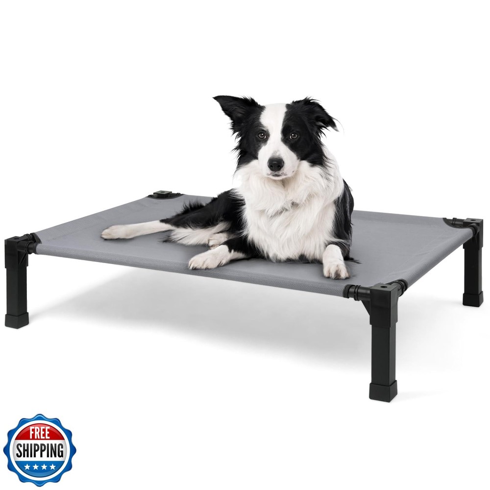 Cool Elevated Mesh Dog Bed with Metal Frame - Portable Outdoor Pet Cot  