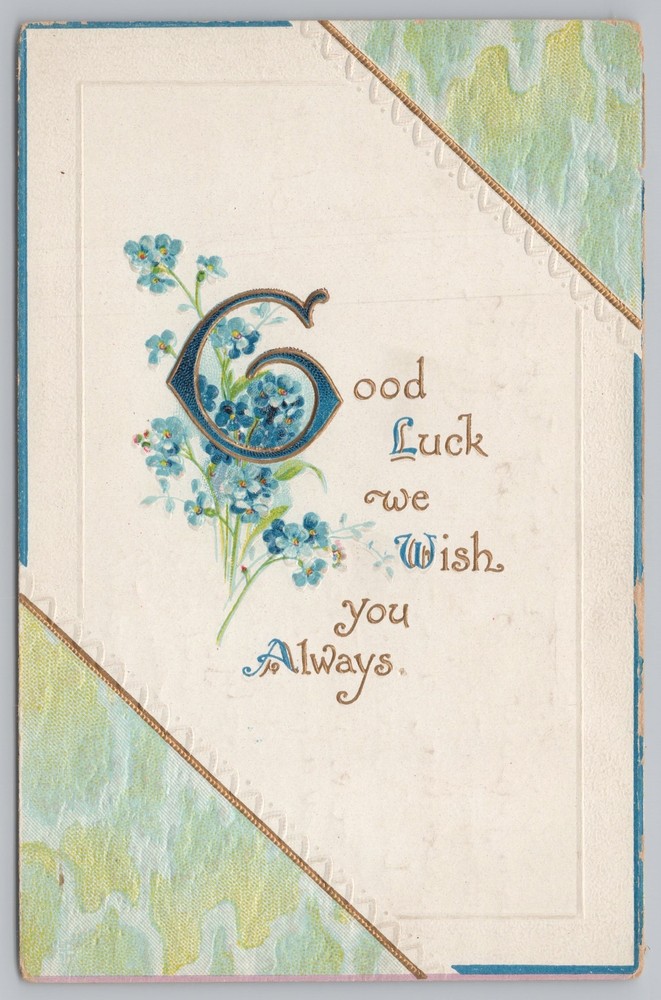 Greetings~Good Luck~Forget Me Nots~Vintage Postcard