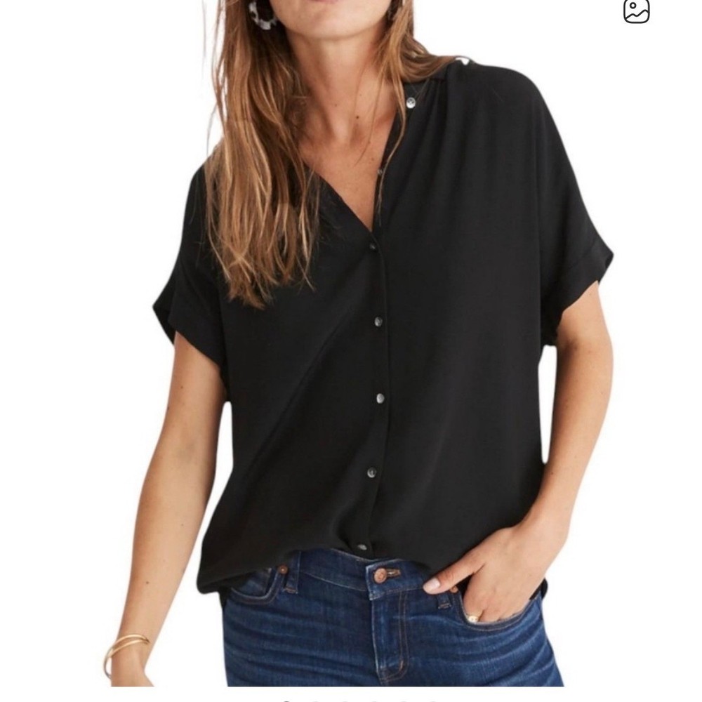 Madewell Central Drapey Shirt sz S Black oversized classic preppy minimalist