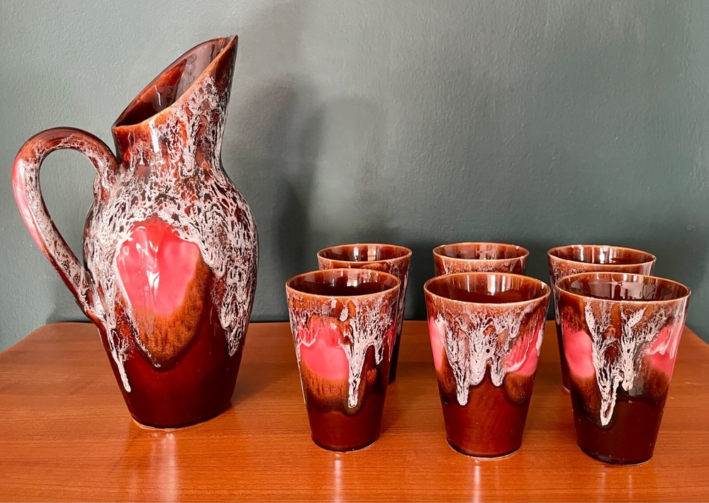 VALLAURIS Mid-20th Century French Majolica Glazed Ceramic Lemonade Set