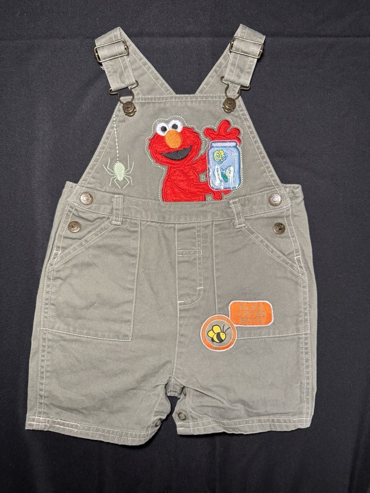 Y2K Sesame Street Elmo Toddler 24 M Overalls Bugs Embroidered 2008