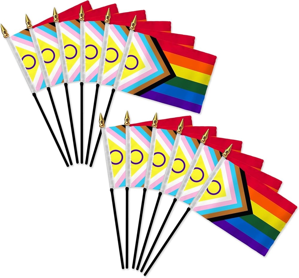 Inclusive Pride 4x6in LGBTQ Rainbow Pride Stick Flag - 1 Dozen Pack