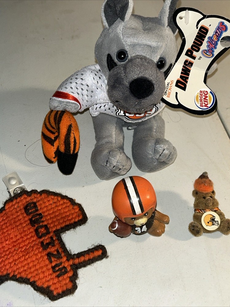 Vintage 90s Cleveland Browns NFL Memorabilia Lot with Plush Tag Pin and Figurine 1999