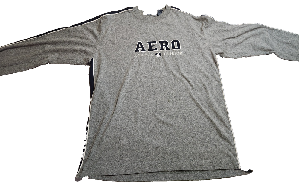 Aeropostale Men's Gray XL Logo Crew Neck Long Sleeve Cotton Polyester T-Shirt