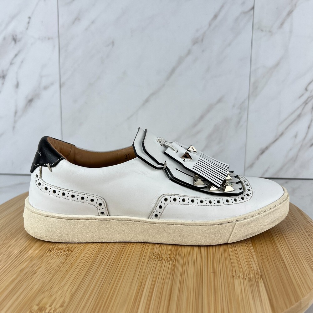 Santoni Womens Size 7 [EU 37] White Leather Kiltie Fringe Sneakers Shoes