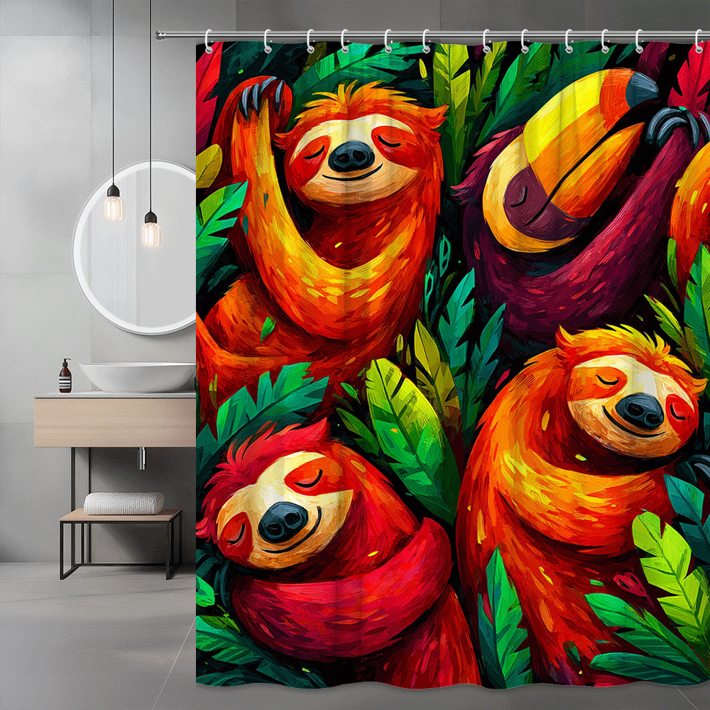 Colorful Sloth Jungle Shower Curtain Tropical Animal Print