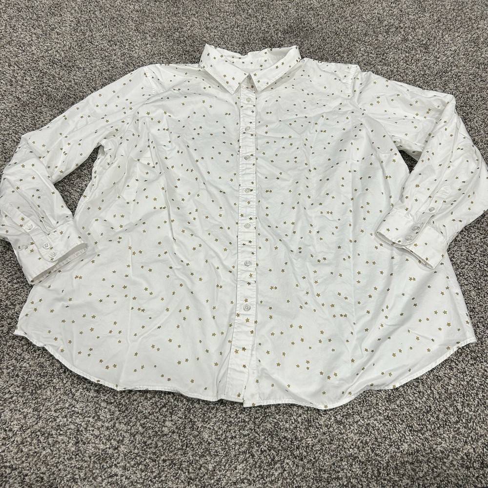 Talbots Button Down 100% Cotton Shirt Womens Size 3X White Stars Lightweight