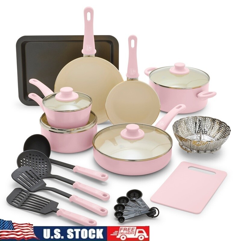 18 Pc Nonstick Cookware Set Ceramic Soft Grip Dishwasher Safe Healthy Cooking US