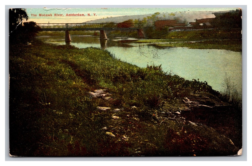 Amsterdam NY The Mohawk River Divided Back Postcard Posted 1911