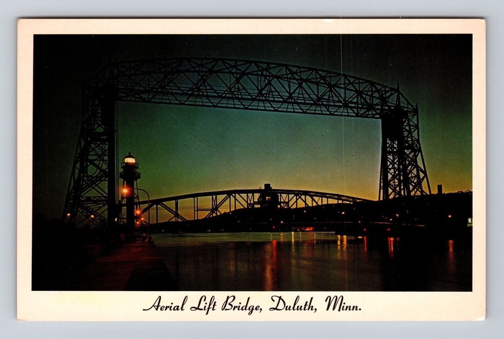 Duluth MN- Minnesota, Nite View Of Aerial Lift Bridge, Antique, Vintage Postcard