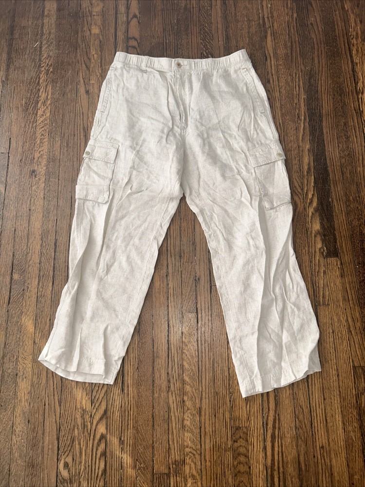 Tommy Bahama Pants Mens Medium Relax Linen Cargo Pocket Resort Casual Beige