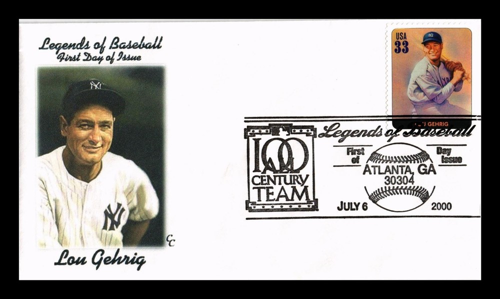 Dr Jim Stamps 33C Los Gehrig Legends Of Baseball First Day Issue Cc Cachet