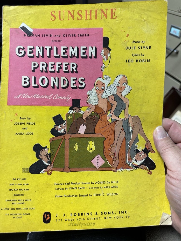 M 1949 Jule Style Sheet Music GENTLEMEN PREFER BLONDES ‘Sunshine’