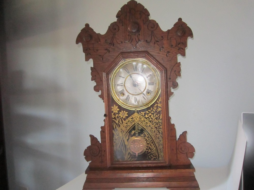 Antique Seth Thomas City Series 8 Day Time And Strike Gingerbread Kitchen Clock