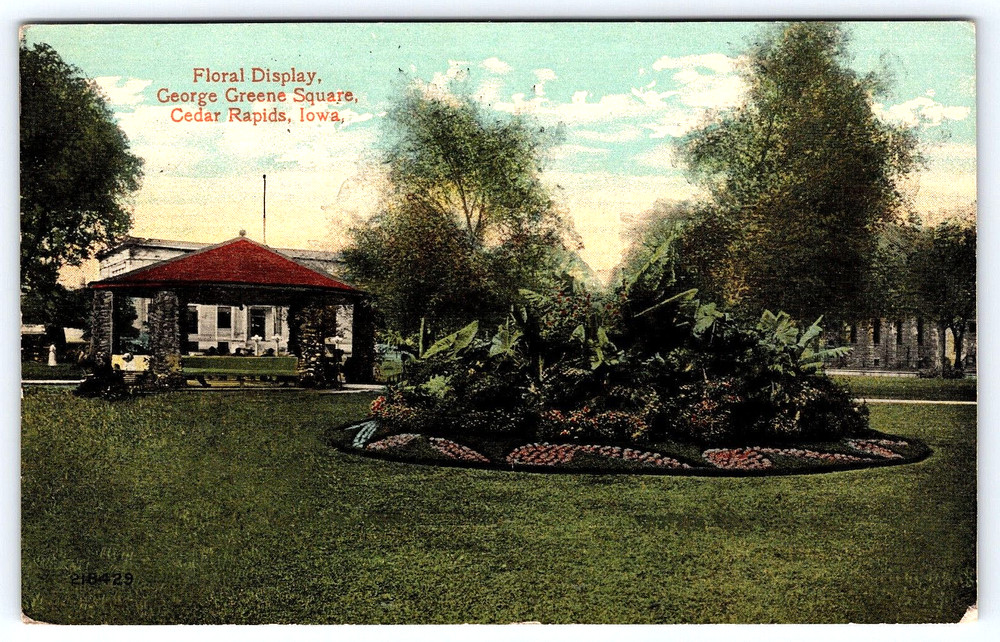 Vintage Postcard Cedar Rapids Iowa USA Floral Display George Greene Square