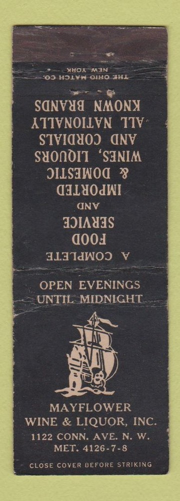 Matchbook Cover - Mayflower Wine and Liquor Washington DC?