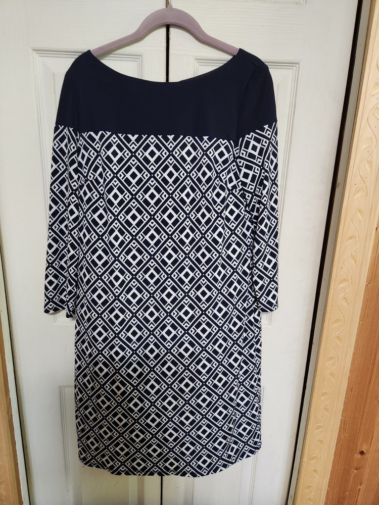 Jessica Howard Women's Geometric Print Dress, 3/4 Sleeve, Navy/White