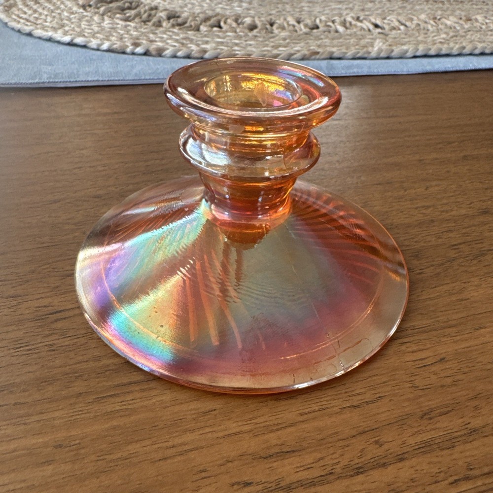 Vintage MCM Marigold Iridescent Carnival Glass Candlestick Candle Holder