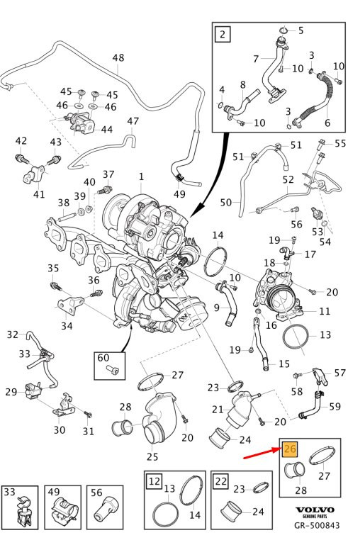 VOLVO XC90 MK2 Turbo-Dichtungssatz 32240618. NEU. ORIGINAL